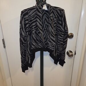 Express Zebra Print Cardigan Jacket Black Gray Lightweight Statement Layer